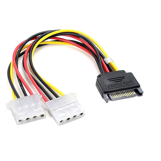 15 Pin Serial ATA SATA to 2x 4 Pin IDE Molex Male Hard Drive Adapter Power Cord