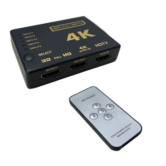 4K HDTV Switcher (5X1) 5 Input 1 Output Include PIP IR Remote Supports 4K Full HD 1080p