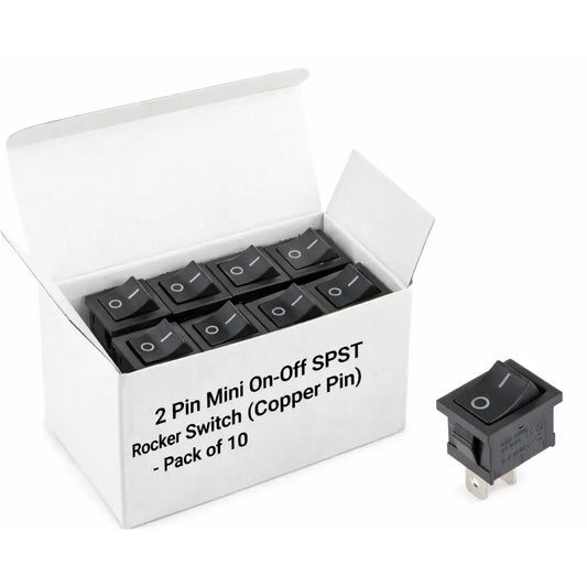 2 Pin Mini On-Off SPST Rocker Switch (Copper Pin) - Pack of 10