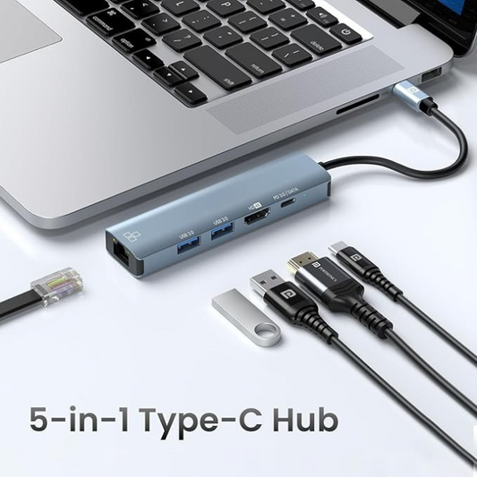 5-in-1 Type-C To Multiport Hub with 4K HDMI RJ45 LAN and Advanced USB 3.0 & Type-c with PD