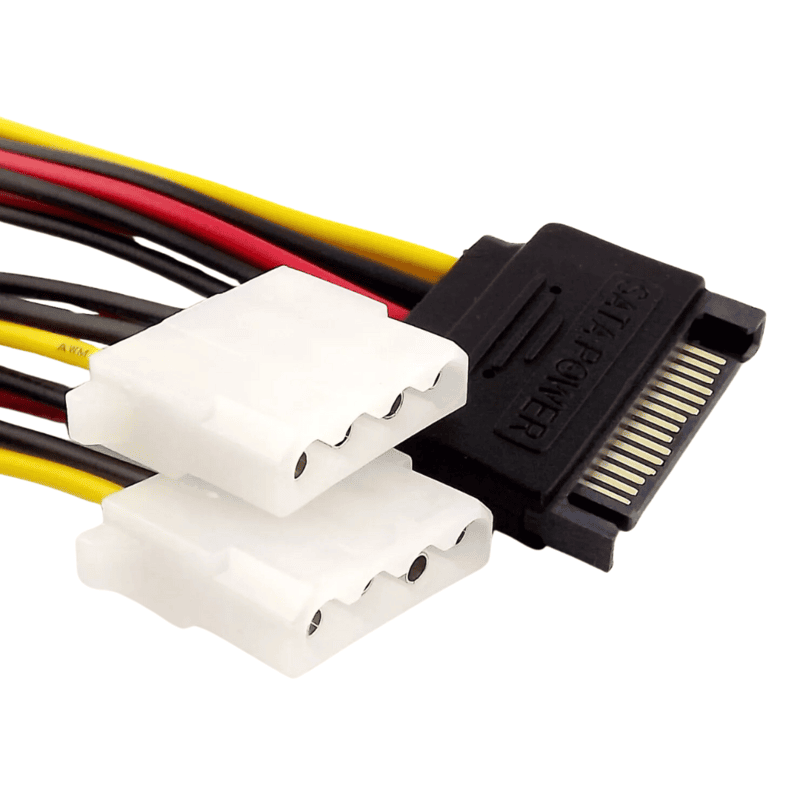SATA 15 Pin Male To 2x Molex 4 Pin IDE Female Power Adapter Cable