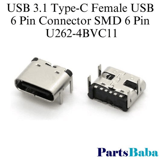 USB 3.1 Type-C Female Connector (SMD, 6 Pin, U262-4BVC11)