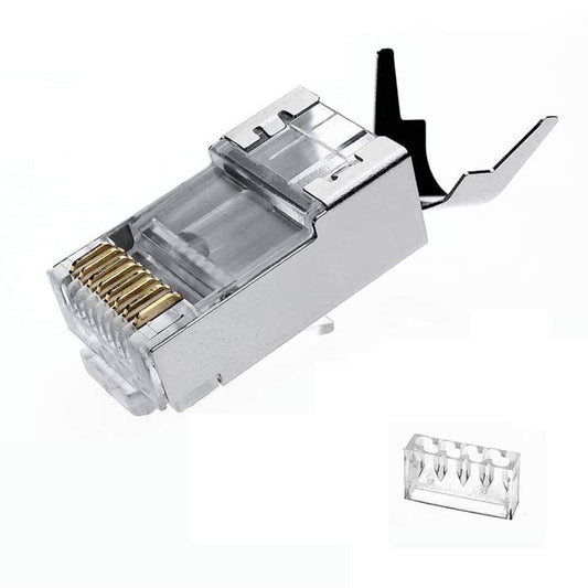 RJ45 Cat7 / Cat6A Pass-Through Connector with PC Copper Gold Plating 50UM for 23 AWG Ethernet Cable