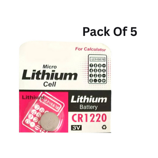 Micro Lithium Cell CR1220 3V Battery For Calculator, watches, Computers (Strip of 5 Pcs)