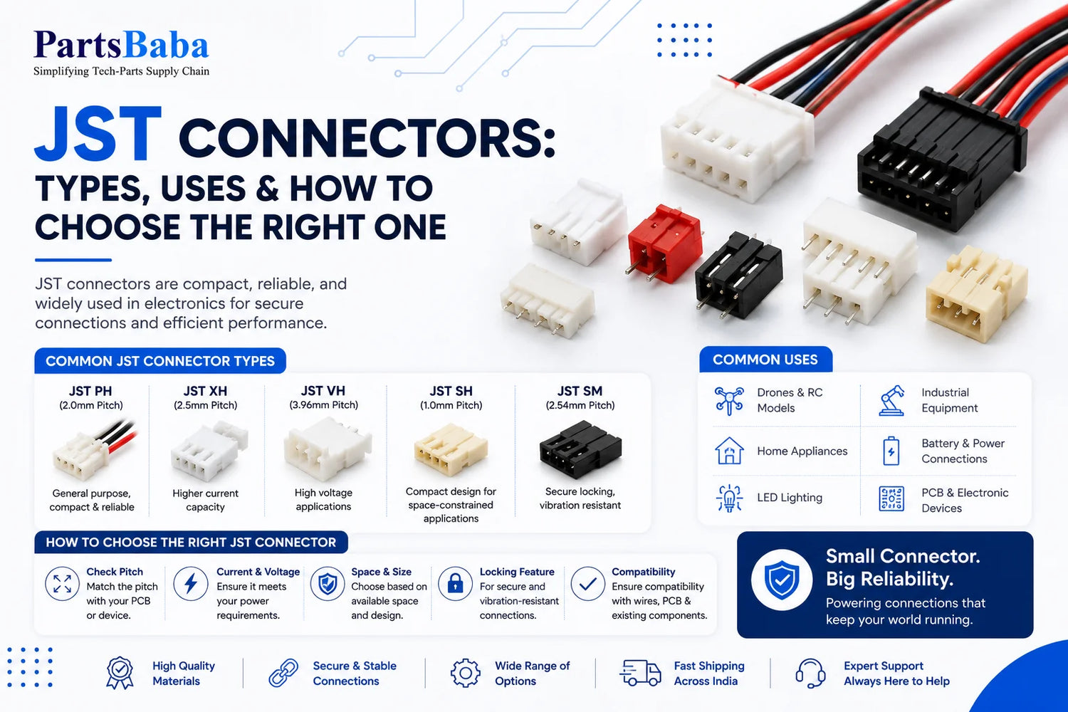 JST connectors, types, uses, and selection guide.