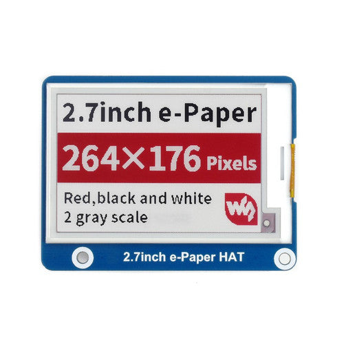 2.7 inch E-Paper Display HAT for Raspberry Pi, Three-color, SPI interface, 264x176 Resolution - Waveshare