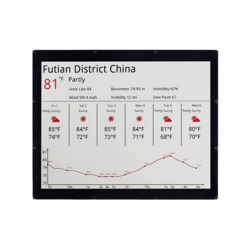 12.48 inch Three-Color E-Ink Display Module, 1304Ã—984, red, black, white three-color