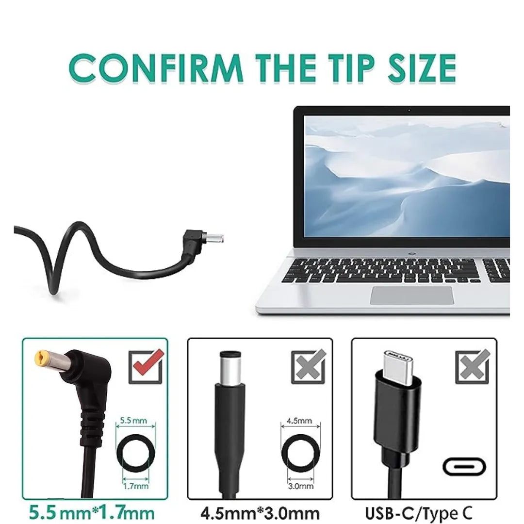 120W Laptop Adapter Compatible for Lenovo (19V 6.32A) 5.5mm x 1.7mm (Power Cord Included)