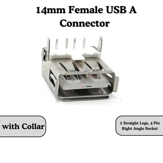14mm Female USB A Connector 2 Straight Legs, 4 pin Right Angle (Iron body)