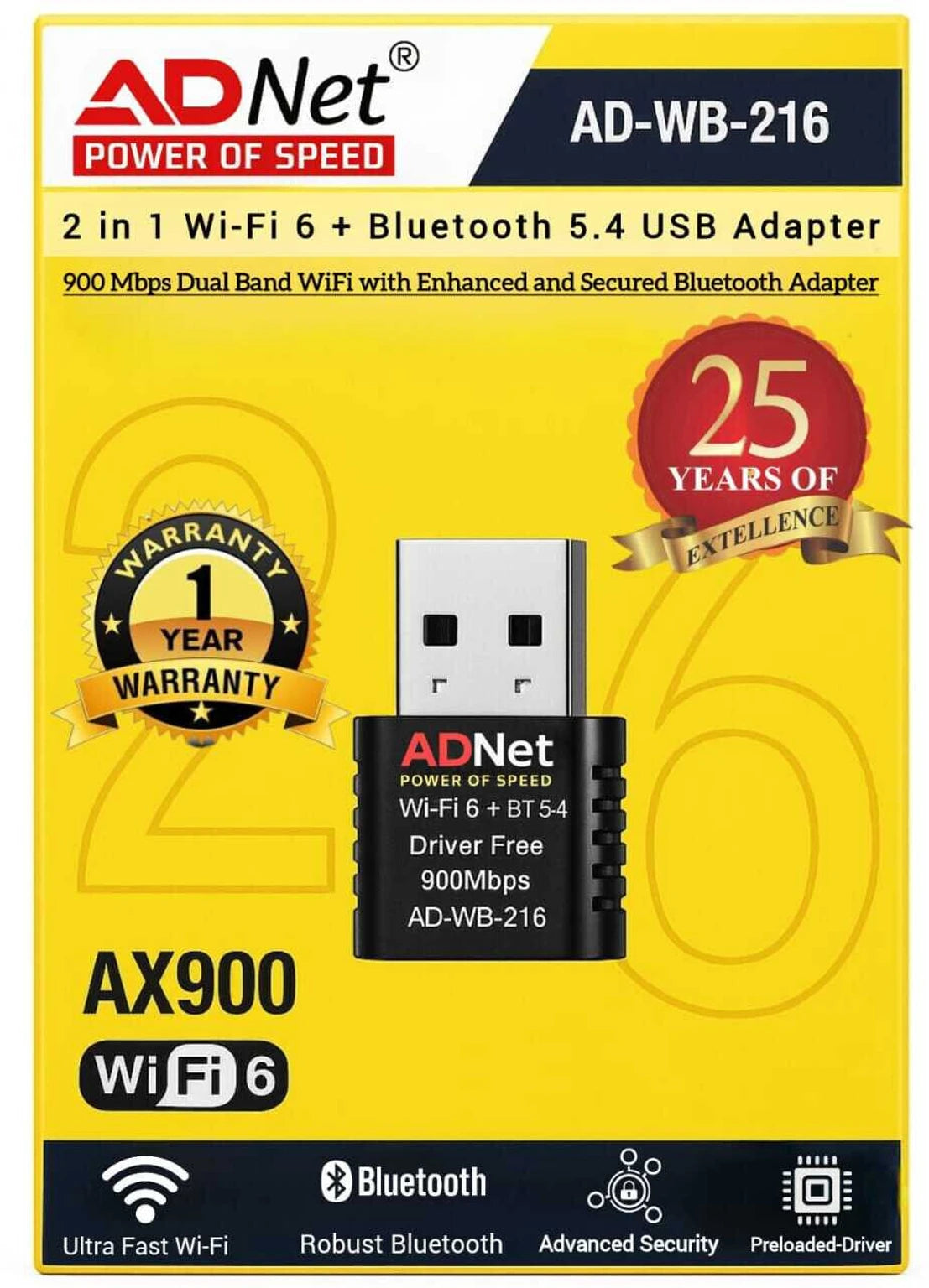 2-in-1 Wi-fi 6 + Bluetooth 5.4 USB Adapter 900 Mbps