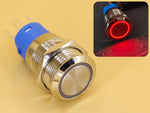 Metal Switch 16mm - Push to ON Momentary - IP65 - Indicator 220V AC Red Ring