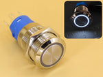 Metal Switch 16mm - Push to ON Momentary - IP65 - Indicator 12-24V DC White Ring