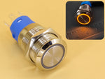 Metal Switch 16mm - Push to ON Momentary - IP65 - Indicator 3-6V DC Yellow Ring