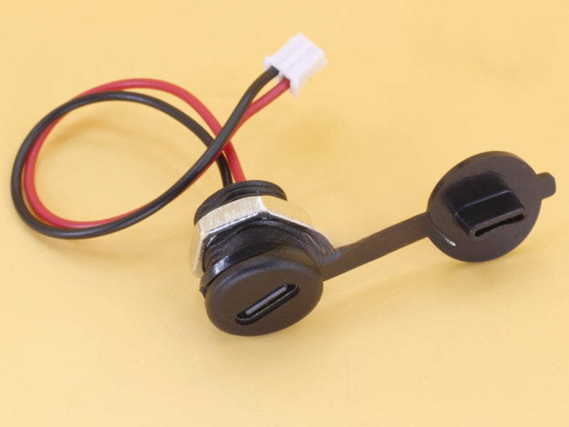 USB Type-C 2 wire panel mount round with nut and dust cap for power only
