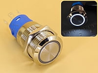 Metal Switch 16mm - Push to ON/OFF Latch - IP65 - Indicator 3-6V DC White Ring