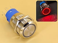 Metal Switch 16mm - Push to ON/OFF Latch - IP65 - Indicator 12-24V DC Red Ring