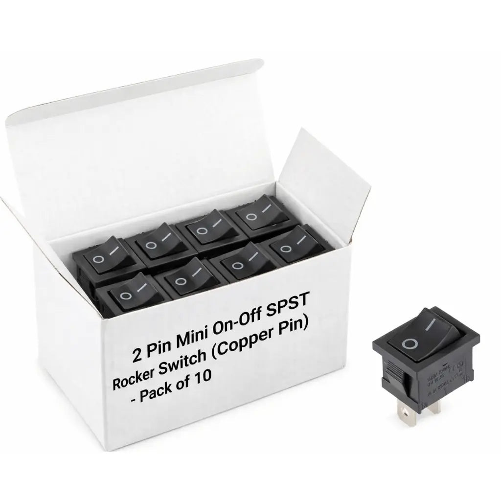 2 Pin Mini On-Off SPST Rocker Switch (Copper Pin) - Pack of 10