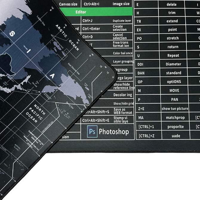 2-in-1 Shortcut Key + World Map Mousepad (90x40cm)