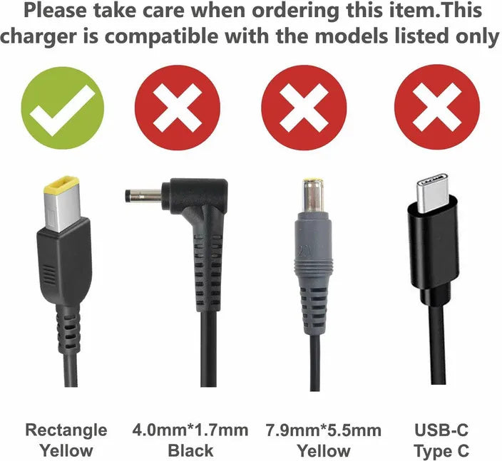 45W Laptop Adapter Compatible for Lenovo (20V, 2.25A) USB Pin (Power Cord Included)