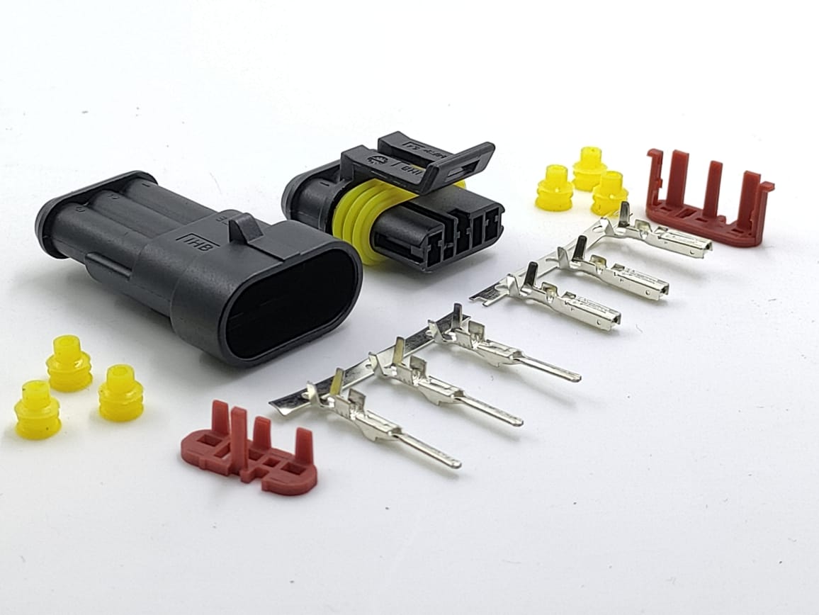 3 Pin Superseal AMP 1.5 Waterproof Automotive Connectors (Male & Female + Terminals + Seals) – IP Rated, RoHS & CE Approved