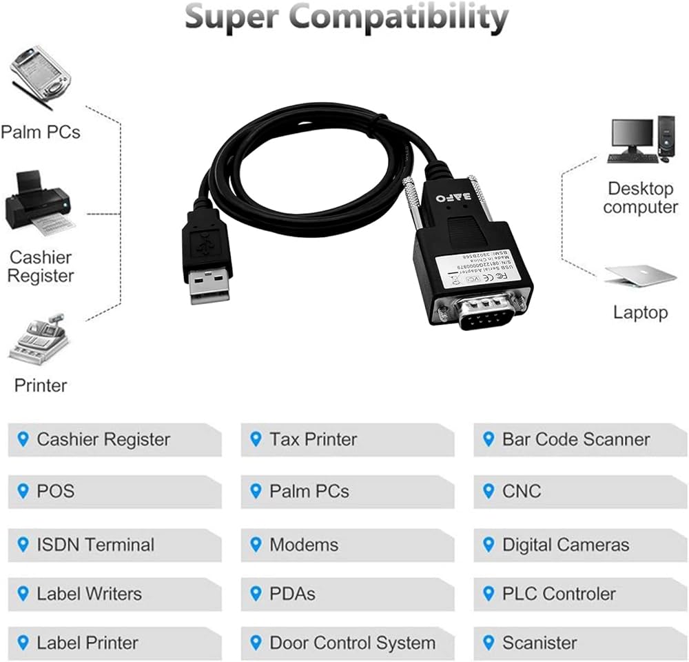 USB To RS232 DB9 Female Serial Adapter Cable For Windows 10 8 7 Mac Linux Modem (WR-232-Y10)
