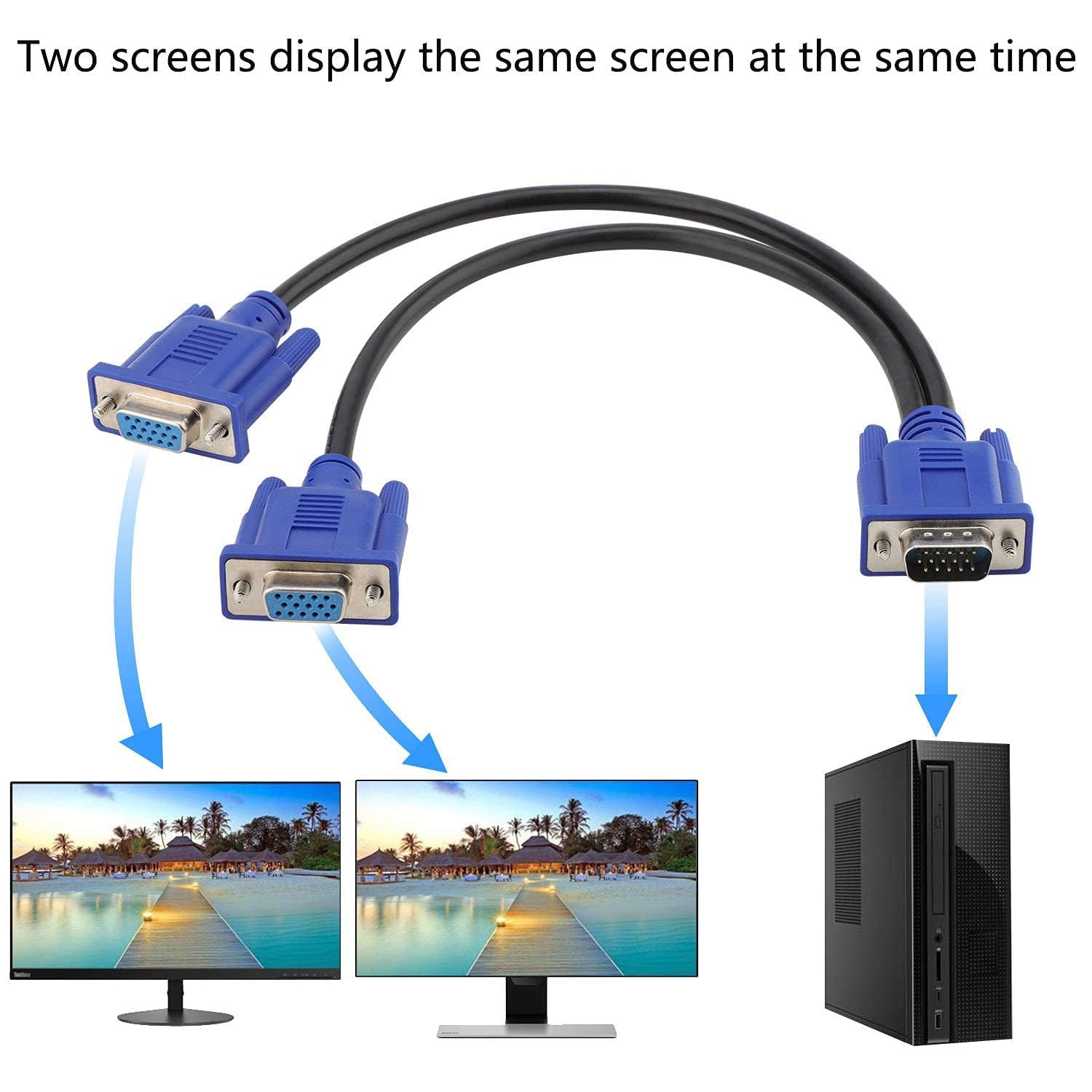 300V VGA Dual Monitor Splitter Y Cable for Computer Monitor 094
