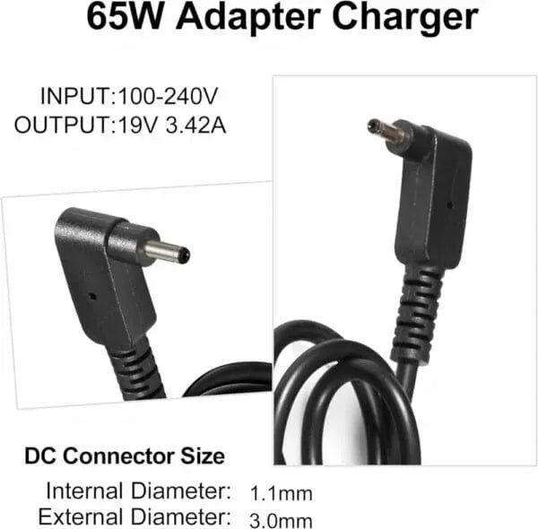 65W Compatible Laptop Adapter with (19V, 3.42A) 3.0mm x 1.1mm Pin for Acer ASUS Samsung Lenovo Laptops (Power Cord Included)