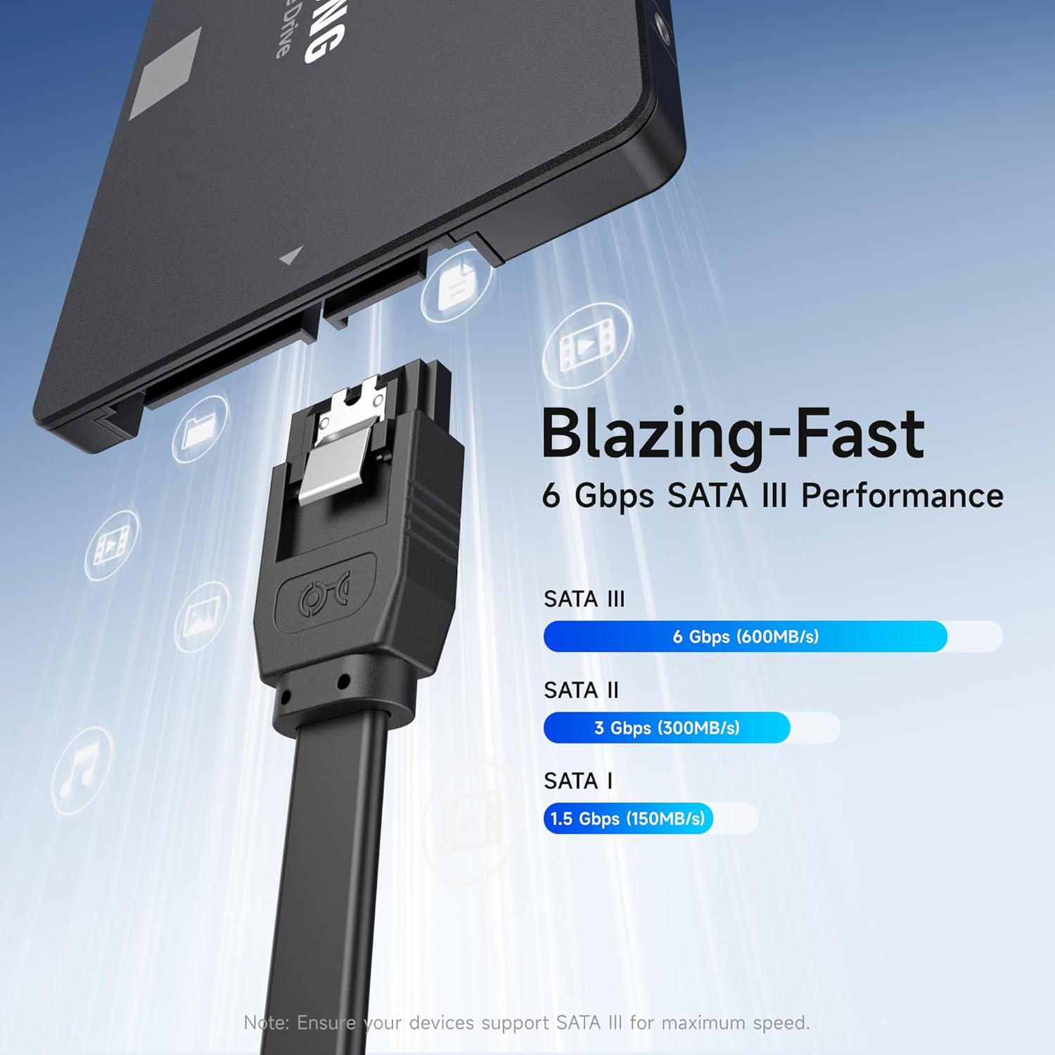 SATA III 6.0 Gbps Data Cable with Locking Latch for HDD & SSD