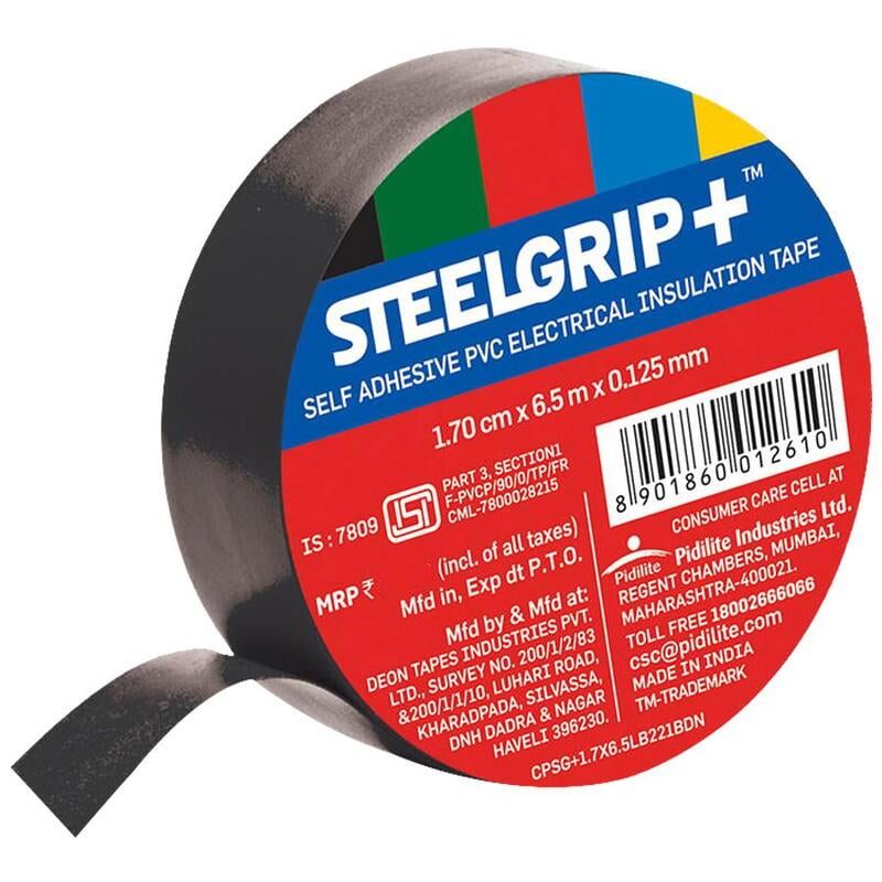 Steel Grip Self Adhesive PVC Electrical Wire Insulating Tape Roll Black