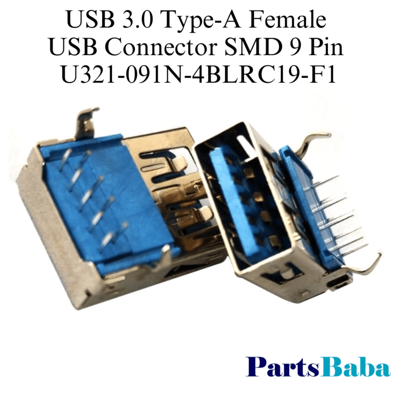 USB 3.0 Type-A Female Connector (SMD, 9 Pin, U321-091N-4BLRC19-F1)