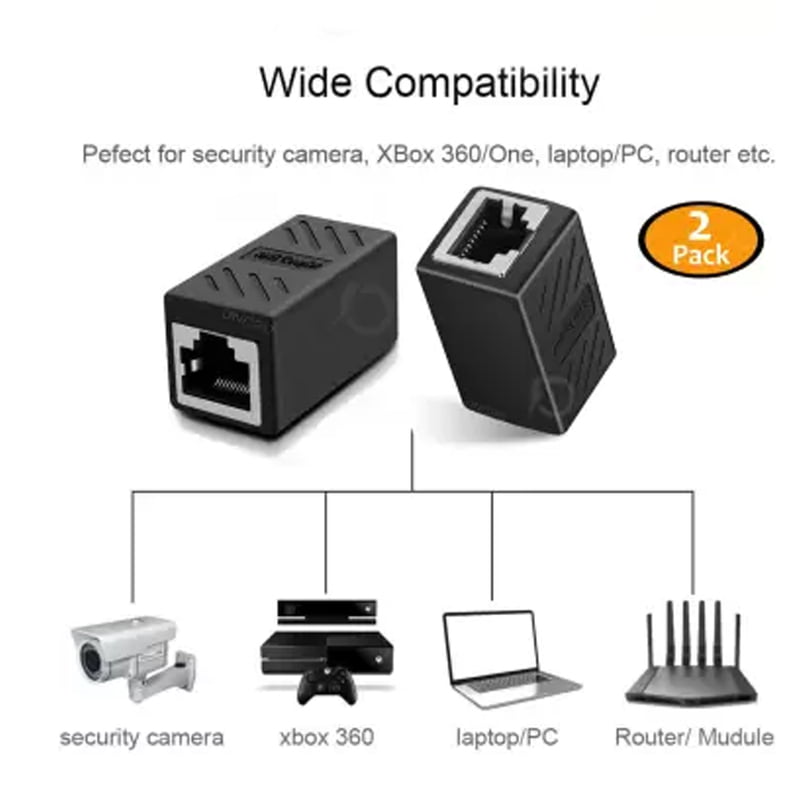 RJ45 Metal Cover Female-to-Female Ethernet Coupler LAN Adapter (Cat5, Cat6)