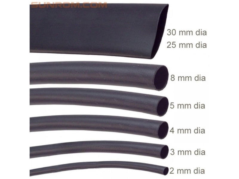 Heat Shrink Tube - 2mm Dia, Black, 1 Meter Length