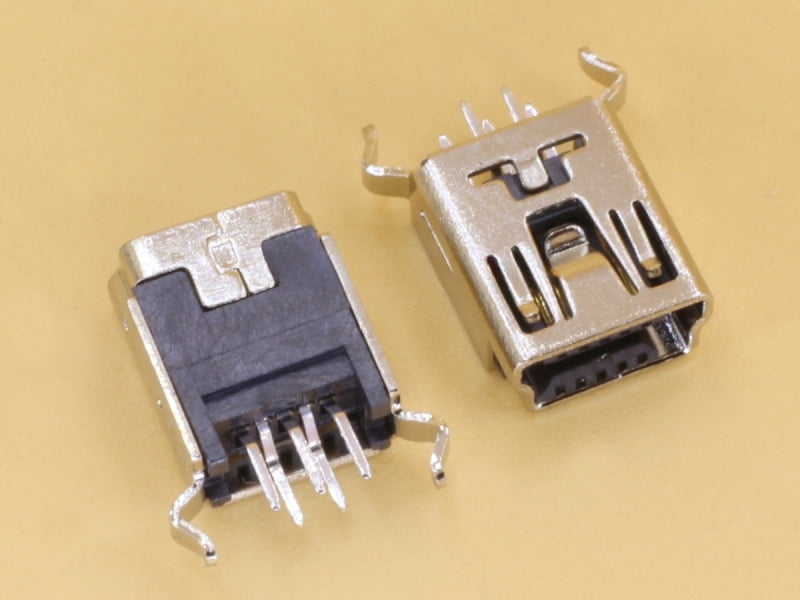 Mini USB 5 Pin Vertical Curved Mounting