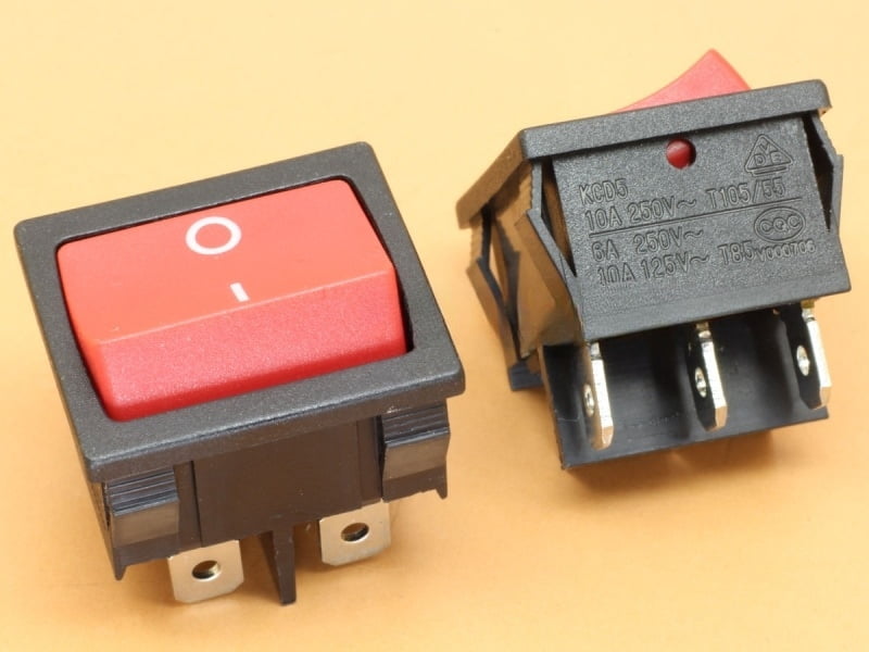 Red Rocker Switch KCD5 6A-250VAC ON/ON 6 Pin DPST Snap in Panel