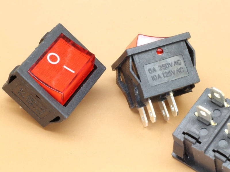 Red Light Rocker Switch KCD5 6A-250VAC ON/OFF DPST Snap in Panel