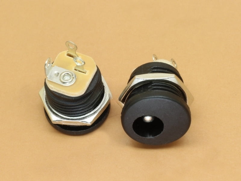DC Socket - Black Threaded Nut Panel Mount - Suitable for 5.5x2.5mm DC Pins