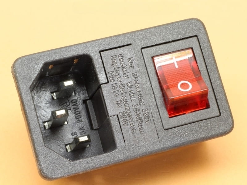 AC Power Inlet Socket with Indicator Switch/Fuse Holder - Snap Mount - IEC 60320 C14 - 2500W (250Vx10A)