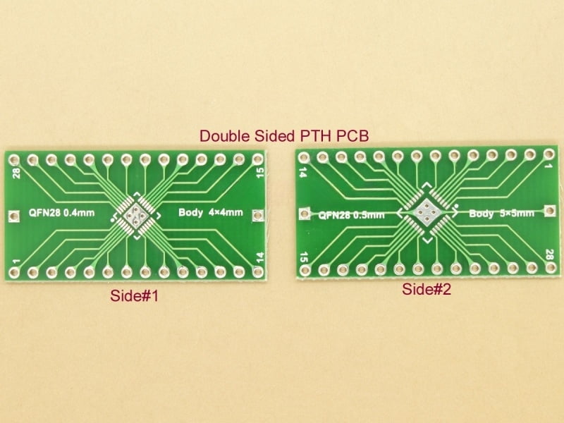 QFN28 0.4mm (Body 4x4mm) / QFN28 0.5mm (Body 5x5mm) SMD Adapter PCB
