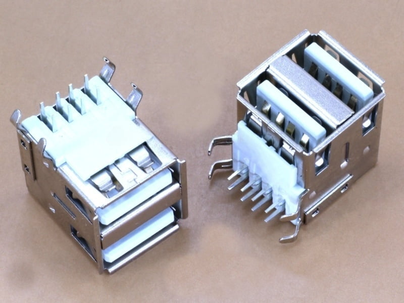 USB A-Type Female Dual Port PCB Right Angle