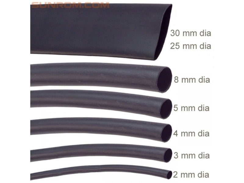 Heat Shrink Tube - 10mm Dia, Black, 1 Meter Length