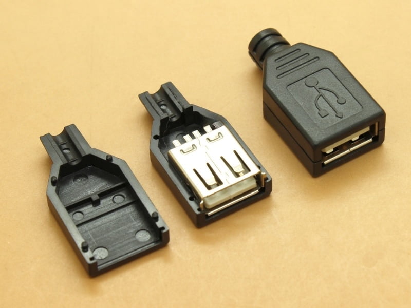 USB 2.0 - A-Type Female - 4 pin - DIY Wire Solder - Black