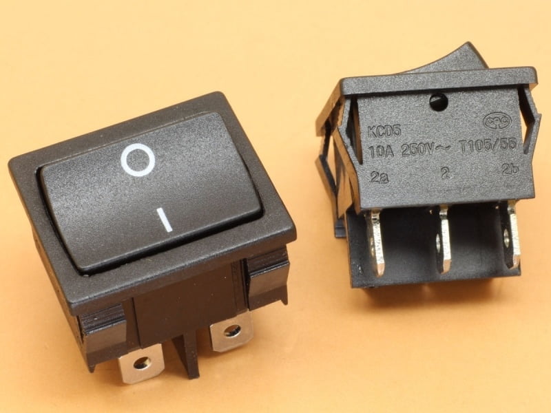 Black Rocker Switch KCD5 6A-250VAC ON/ON 6 Pin DPST Snap in Panel