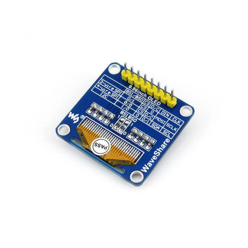 0.96 inch OLED, SPI/I2C Interfaces, Vertical Pinheader - Waveshare