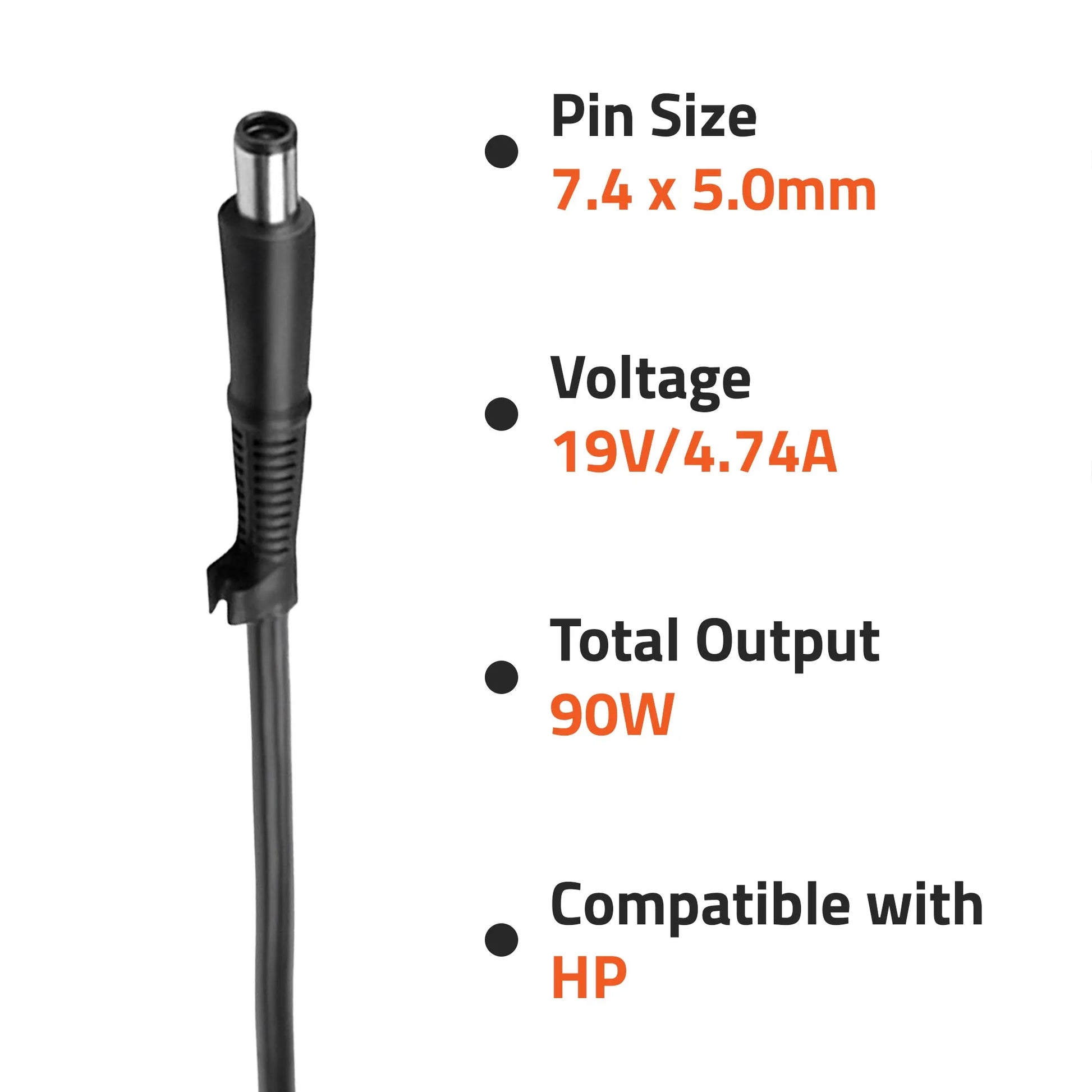 90W Laptop Adapter Compatible for HP (19V 4.74A) 7.4mm x 5mm (Power Cord Included)