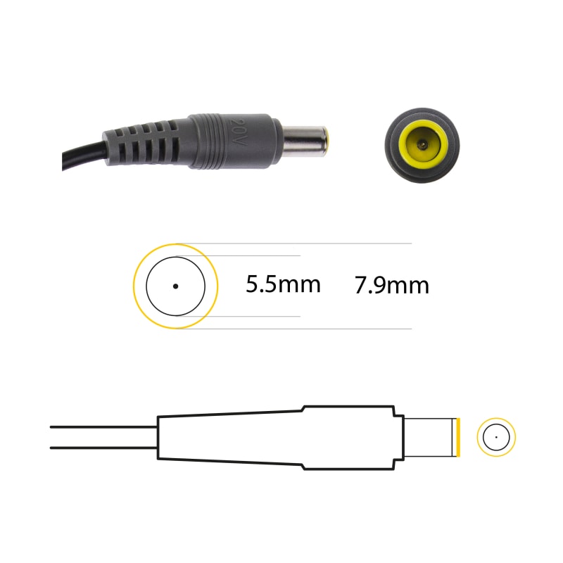 90W Laptop Adapter Compatible for Lenovo ThinkPad T410, T61, R60, W510, X201 Series (20V, 4.5A) (Power Cord Included)