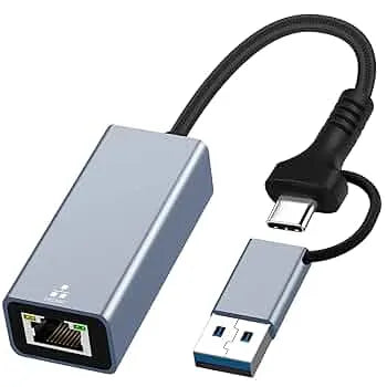 Combo Plug Giga LAN Ethernet Adapter usb 3.0 + USB-C Combo Plug ethernet Adapter supports 100/1000 Mbps