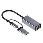 Combo Plug LAN Ethernet Adapter usb 3.0+USB-C Combo Plug Ethernet Adapter supports 10/100 mpbs