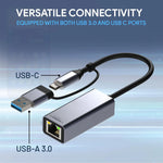 Combo Plug LAN Ethernet Adapter usb 3.0+USB-C Combo Plug Ethernet Adapter supports 10/100 mpbs