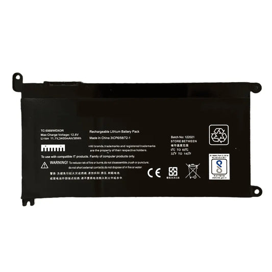 Compatible Laptop Battery for Dell 5568 - T2JX4, WDX0R, WDXOR, Inspiron 5378, 5570, 5567, 7570 Series Laptops (3000mAh, 3-Cell)