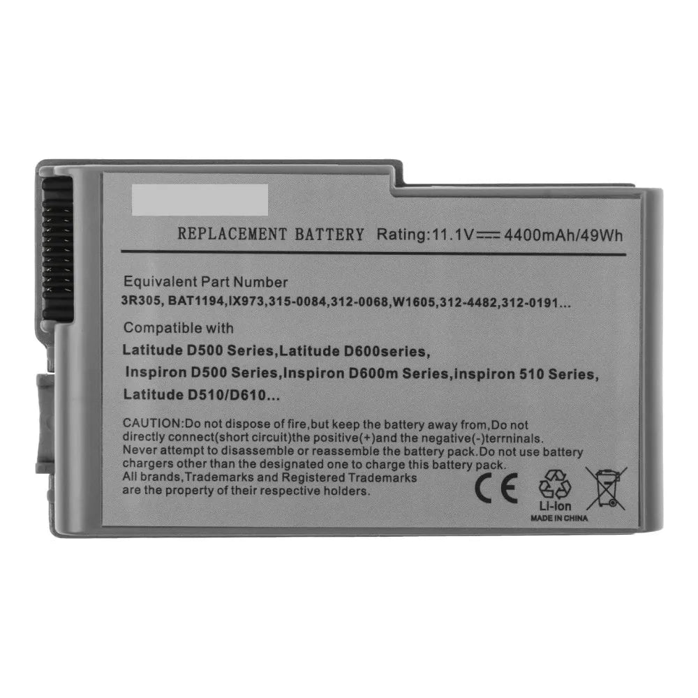 Compatible Laptop Battery for Dell D500 - Inspiron 500M, 510M, 600M, Latitude D500, D600 Series Laptops (4400mAh, 6-Cell)